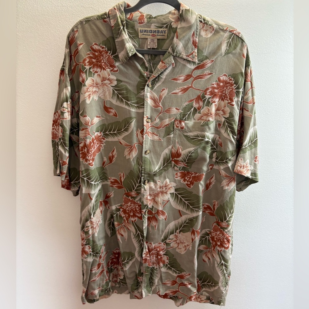 UnionBay Olive Green Floral Hawaiian Shirt L